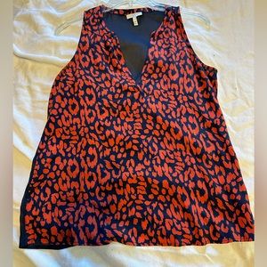 Joie Red & Navy Animal Print Silk Tank